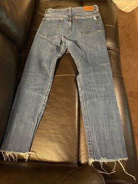Levi's Blue Straight-Leg Jeans with Frayed Hem